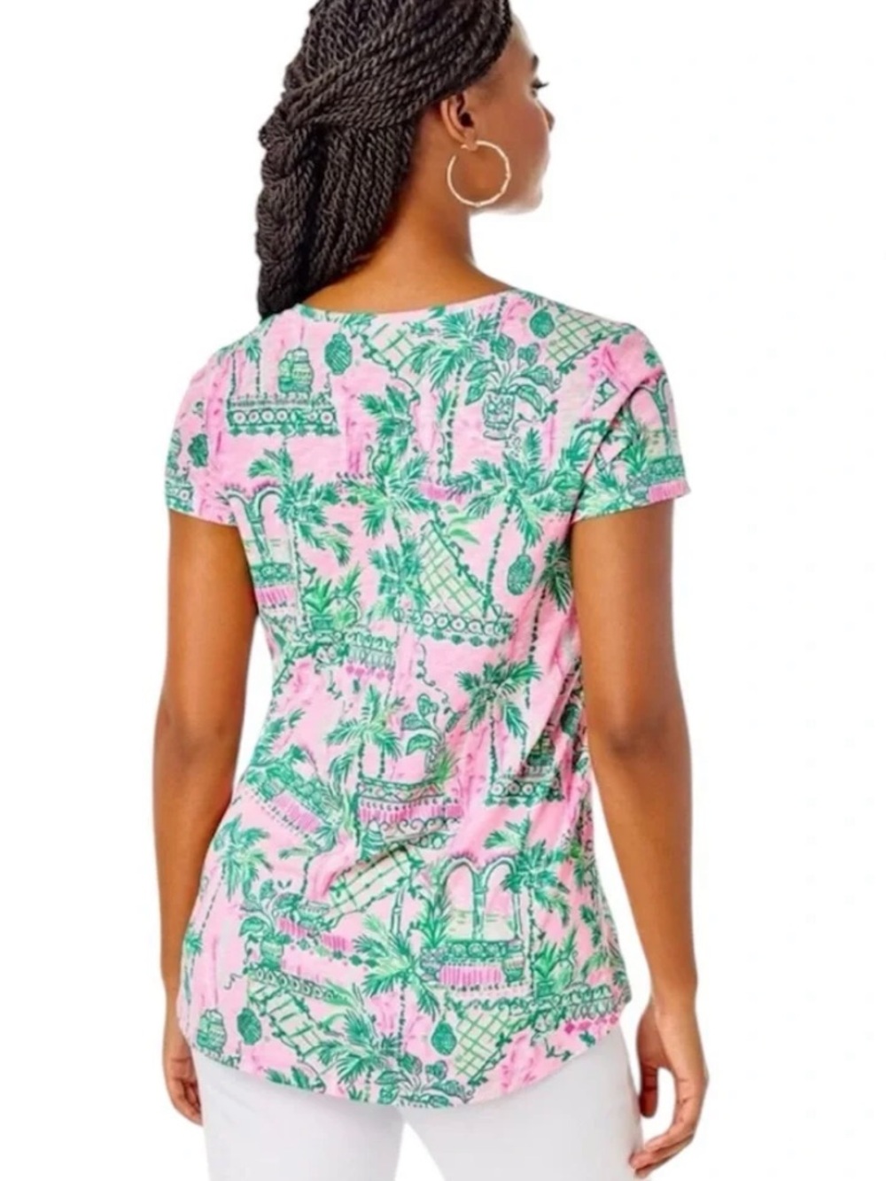 LILLY PULITZER, Etta V- Neck “Wish You Were Here” Short Sleeve Tee Shirt, Size M - Picture 4 of 11